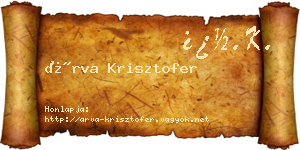 Árva Krisztofer névjegykártya